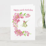 Carte Blank 90th Birthday Cherry Blossom & Hummingbird<br><div class="desc">Fleur de cerisiers et colibri d'anniversaire blanc</div>