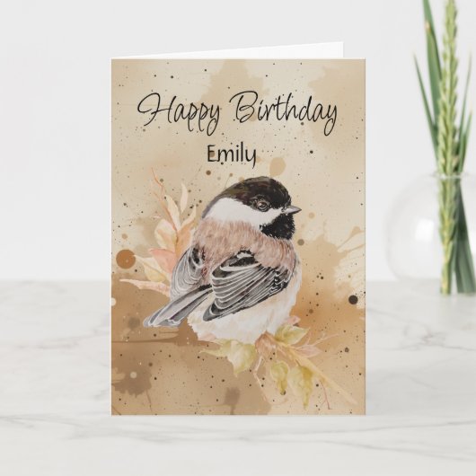 Carte Blank Custom Name Birthday Chickadee Bird Nature (Devant)