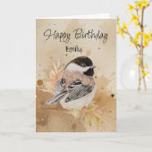 Carte Blank Custom Name Birthday Chickadee Bird Nature (Fleur jaune)