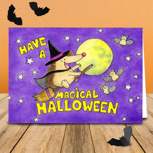 Carte Blank Cute Halloween Hedgehog Witch