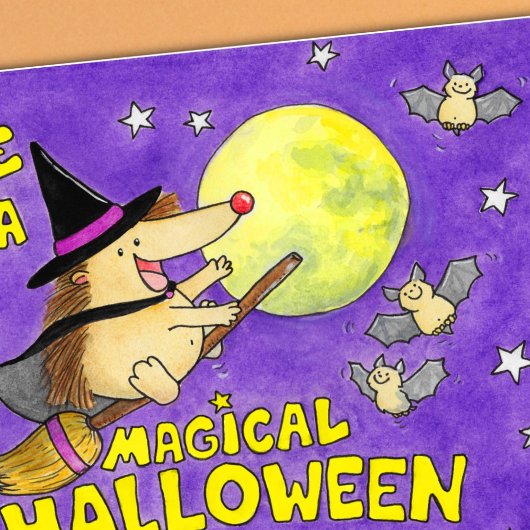 Carte Blank Cute Halloween Hedgehog Witch