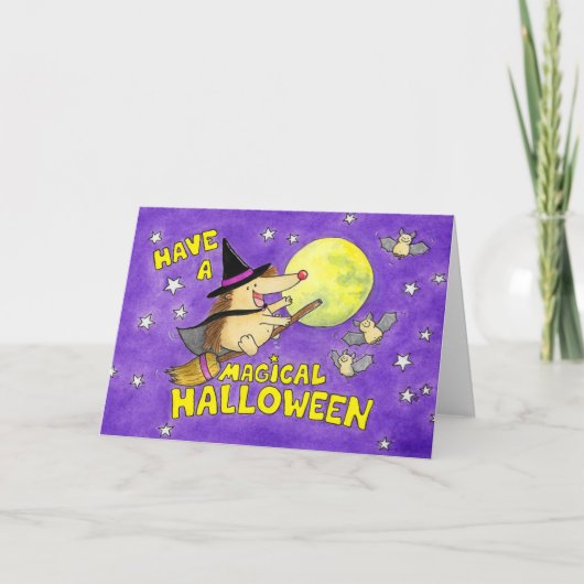 Carte Blank Cute Halloween Hedgehog Witch (Devant)