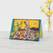 Carte Blank Desert Wildlife Rabbit Quail Sunrise Cactus (Fleur jaune)