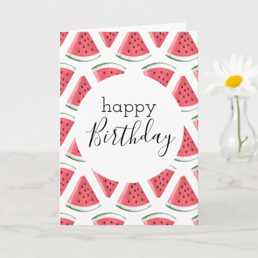 Carte Blank Happy Birthday Watermelon tranche Motif rose (Petite plante)