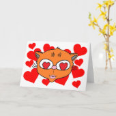 Carte Blank Inside Puckered lips kitten with hearts (Fleur jaune)