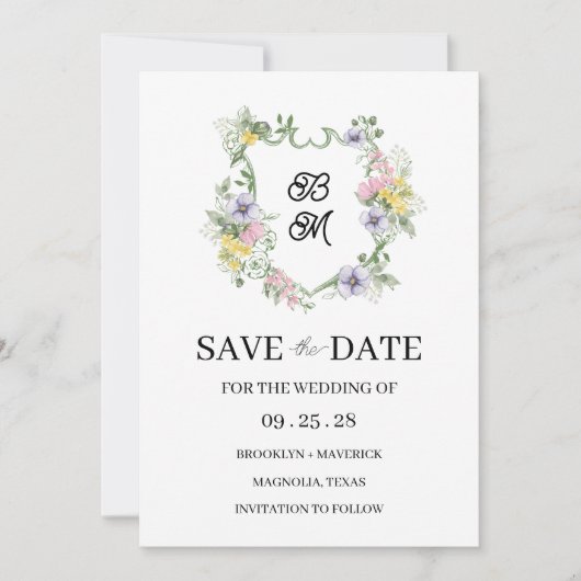 Carte Blason de monogramme floral formel de mariage (Devant)