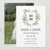 Carte Blason de monogramme floral formel de mariage (Devant / Derrière)