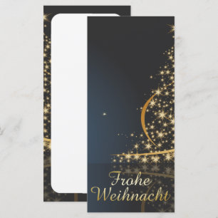 Carte Blaues Weihnachtsmotiv mit goldenem Weihnachtsbaum