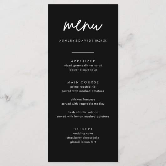Carte BlaWedding minimaliste 4x9 | Menu moderne (Devant)