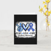 Carte Bleached Peace Love Cure Grey Blue Ribbon Diabète (Fleur jaune)