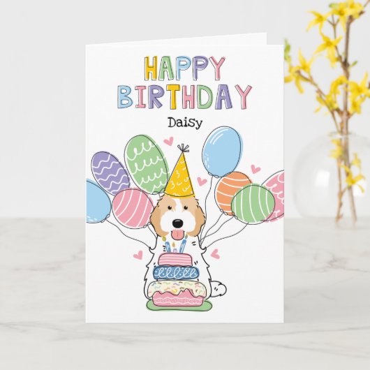 Carte Blenheim Cockapoo Chien Cavapoo Joyeux anniversair (Fleur jaune)