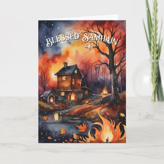Carte Blessé Samhain Feuilles de forêt d'automne de feu (Devant)