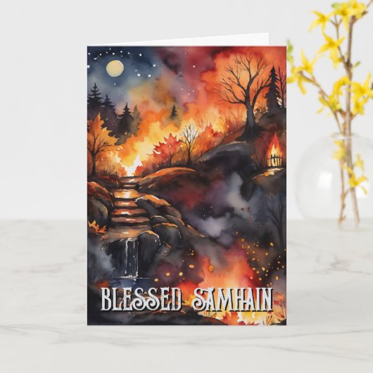 Carte Blessé Samhain Halloween dans la forêt automnale (Fleur jaune)