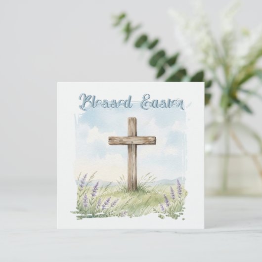 Carte Blessed Easter Watercolor Easter Cross Greeting (Debout devant)