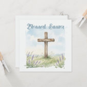 Carte Blessed Easter Watercolor Easter Cross Greeting (Devant/Arrière en situation)
