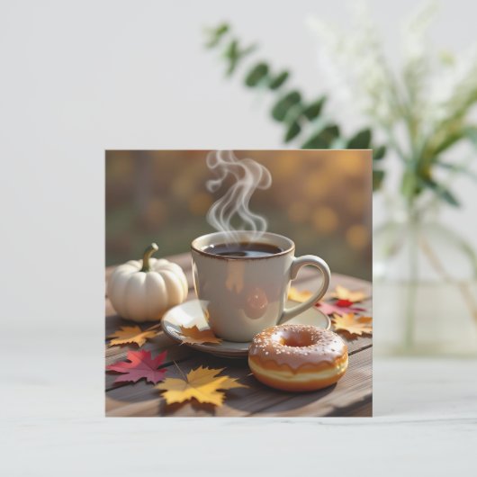 Carte Blessures d'automne, café chaud et beignets (Debout devant)