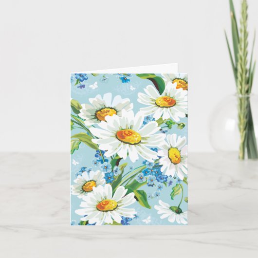Carte Bleu à motif floral blanc (Devant)