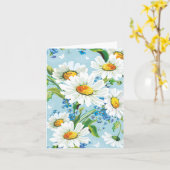 Carte Bleu à motif floral blanc (Fleur jaune)