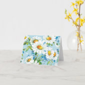 Carte Bleu à motif floral blanc (Fleur jaune)