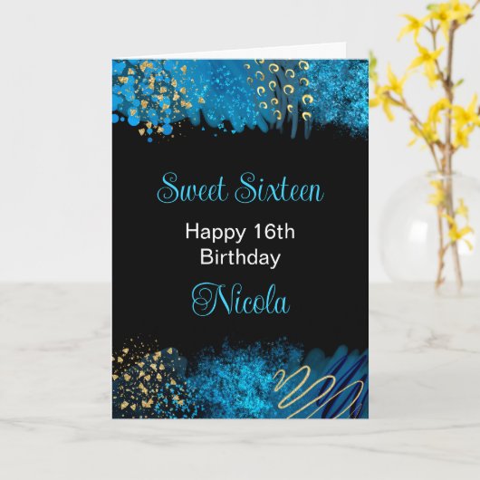 Carte Bleu alcool Encre douce 16 (Fleur jaune)