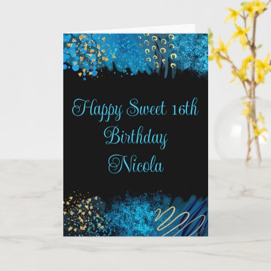 Carte Bleu alcool Encre douce 16 (Fleur jaune)