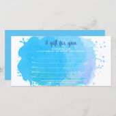 Carte Bleu Aquarelle Splash Business Cadeau Certificat (Devant / Derrière)