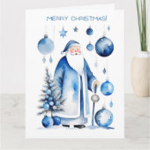 Carte Bleu, Argent et Blanc Japandi Père Noël (Devant)