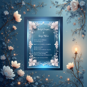 Carte bleu art déco cadre orné invite de mariage
