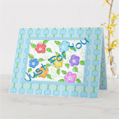 Carte Bleu Avec Floral Coloré (Fleur jaune)