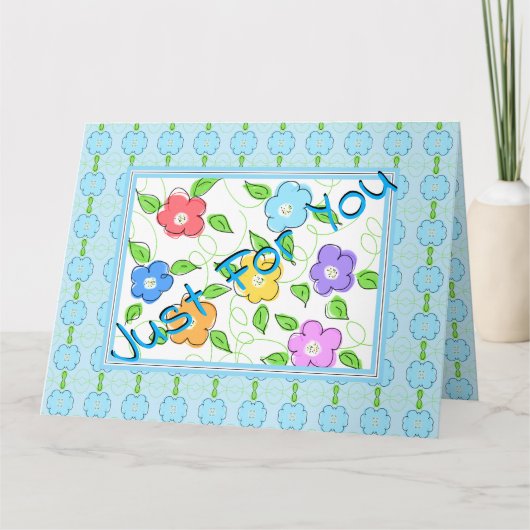 Carte Bleu Avec Floral Coloré (Devant)