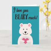 Carte Bleu avec ours blanc cœur rose jeu de mots Saint-V (Fleur jaune)