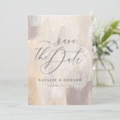 Carte Bleu beige abstrait peint mariage photo (Debout devant)