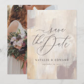 Carte Bleu beige abstrait peint mariage photo (Devant / Derrière)