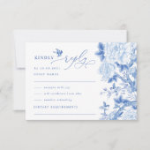Carte Bleu Blanc Chinoiserie Bird Peony Mariage RSVP (Devant)