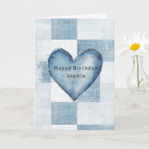 Carte Bleu Blanc Denim Jean Coeur Nom personnalisé