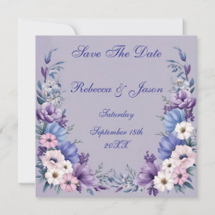 Carte Bleu, blanc, rose et pourpre délicats fleurs estiv