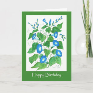 Carte Bleu Bleu Bleu Joli Matin Fleurs de gloire Anniver