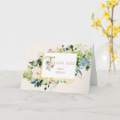 Carte bleu bleu floral Photo Graduation Merci (Fleur jaune)