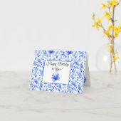 Carte Bleu Bleu Tropical Feuille Motif Joyeux anniversai (Fleur jaune)