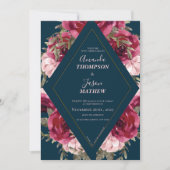 Carte Bleu Bourgogne Bleu Rose Beau Mariage Floral (Devant)