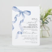 Carte Bleu Bow Sweet sixteen Anniversaire Fête Invitatio (Debout devant)