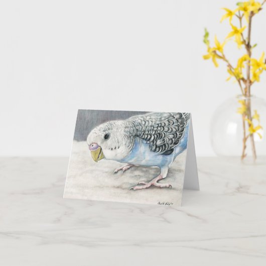 Carte Bleu Budgie Parakeet Art Note (Fleur jaune)
