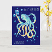 Carte Bleu bulle de mer profonde Anniversaire (Fleur jaune)