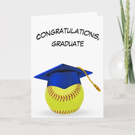 Carte Bleu Cap Graduation sur un softball Jaune (Devant)
