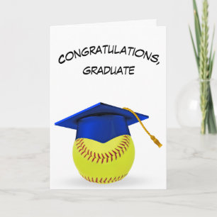 Carte Bleu Cap Graduation sur un softball Jaune