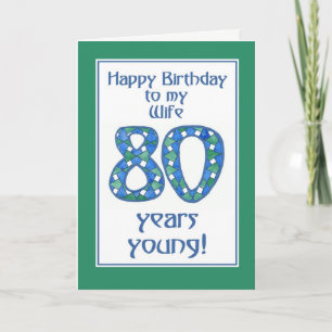 Carte Bleu chic, Vert, Blanc 80e anniversaire pour femme