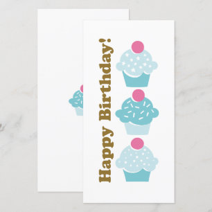 Carte Bleu Cupcake Anniversaire