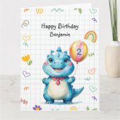 Carte Bleu Cute Dinosaur Balloon garçon fête d'anniversa (Devant)