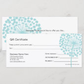 Carte Bleu Dandelion Fleur Certificat Cadeau Design 4 (Devant / Derrière)
