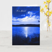 Carte Bleu de coucher du soleil de fête des pères - pour (Fleur jaune)